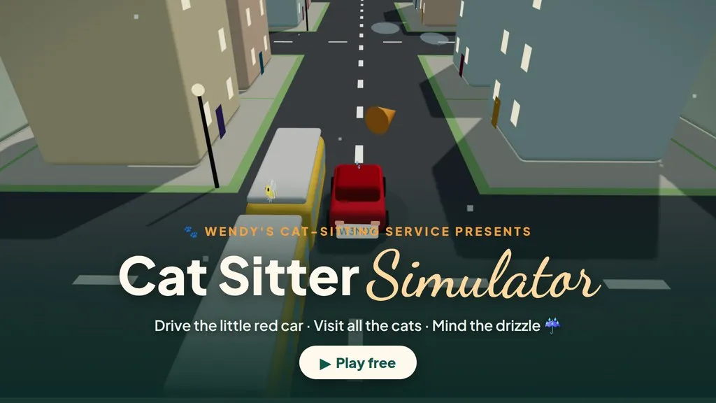 Cat Sitter Simulator — Wendy's red car driving past the tram in a cosy 3D South Manchester